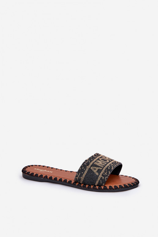 Moteriškos šlepetės su plačiais kulniukais Su dekoracija juodos spalvos Dorfedi