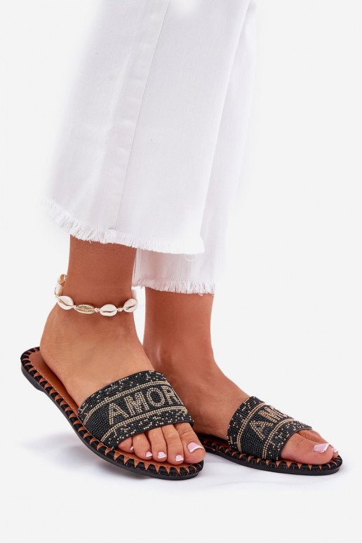 Moteriškos šlepetės su plačiais kulniukais Su dekoracija juodos spalvos Dorfedi