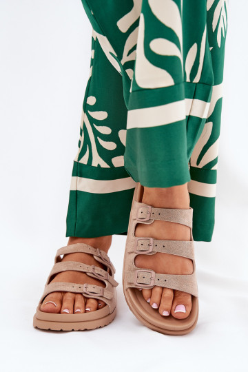 Moteriškos šlepetės su juostelėmis I su sagtimismi smėlio spalvos Uliri 2