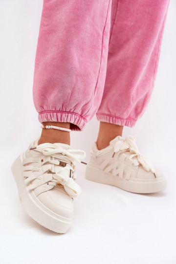 Eko Oda Sneakers modelio batai su platforma smėlio spalvos Penolle 2