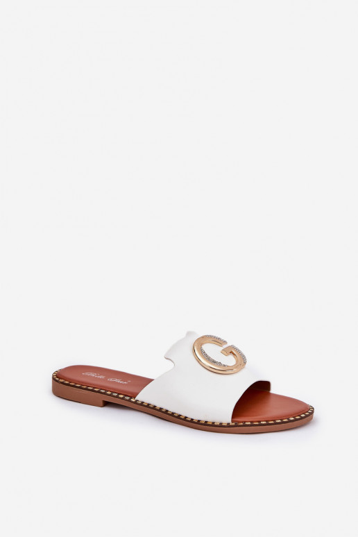 Eko Oda lygiapadžiai Moteriškos šlepetės Su puošniais Detalem baltos spalvos Frelie