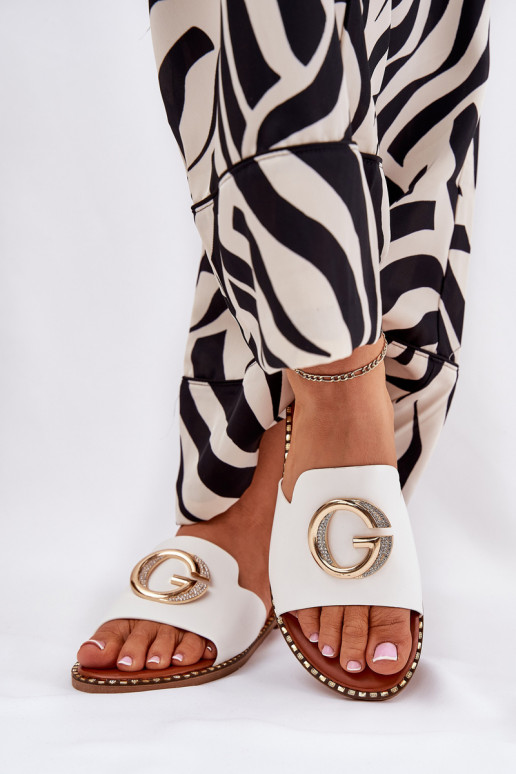 Eko Oda lygiapadžiai Moteriškos šlepetės Su puošniais Detalem baltos spalvos Frelie