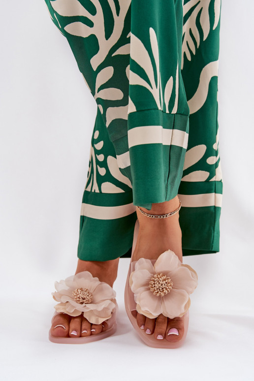 Perregimi lygiapadžiai Moteriškos šlepetės Ze Sztucznym Gėlė Nude Vobetta