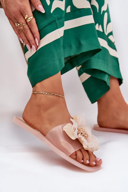 Perregimi lygiapadžiai Moteriškos šlepetės Ze Sztucznym Gėlė Nude Vobetta