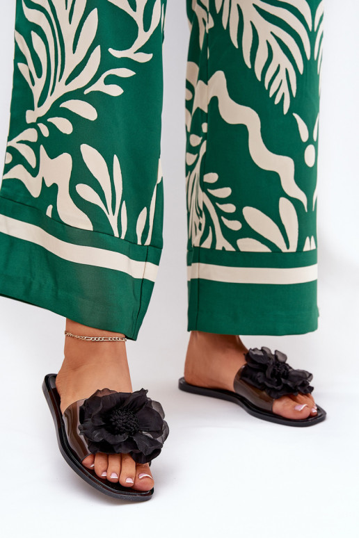 Perregimi lygiapadžiai Moteriškos šlepetės Ze Sztucznym Gėlė juodos spalvos Vobetta