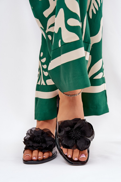 Perregimi lygiapadžiai Moteriškos šlepetės Ze Sztucznym Gėlė juodos spalvos Vobetta