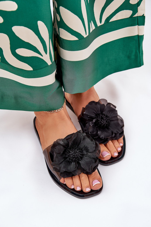 Perregimi lygiapadžiai Moteriškos šlepetės Ze Sztucznym Gėlė juodos spalvos Vobetta