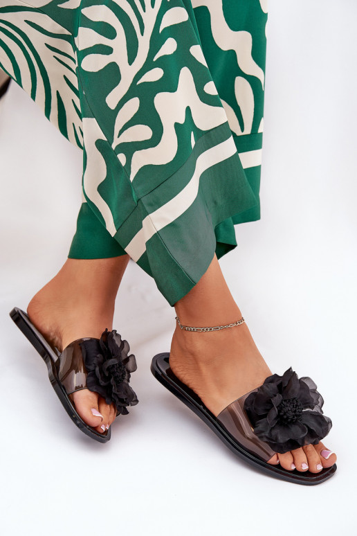 Perregimi lygiapadžiai Moteriškos šlepetės Ze Sztucznym Gėlė juodos spalvos Vobetta