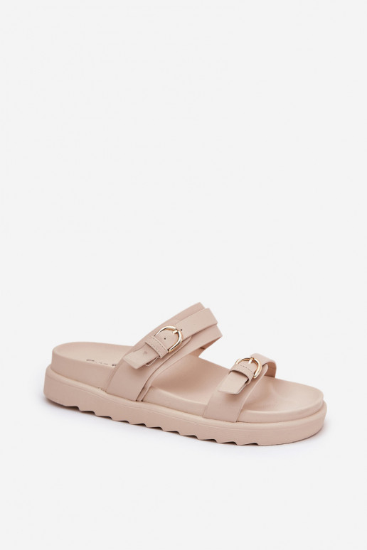 Moteriškos šlepetės su platforma Ze aukso spalvosmi su sagtimismi smėlio spalvos INernone