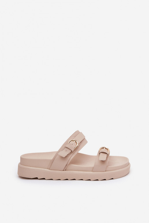 Moteriškos šlepetės su platforma Ze aukso spalvosmi su sagtimismi smėlio spalvos INernone