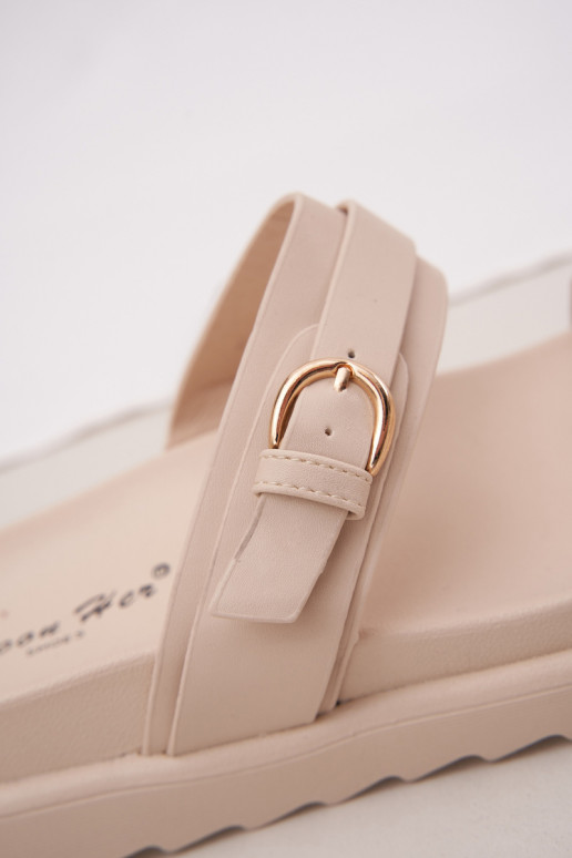 Moteriškos šlepetės su platforma Ze aukso spalvosmi su sagtimismi smėlio spalvos INernone