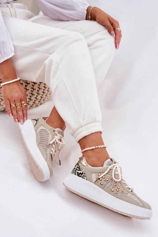 sportiniai bateliai Moteriškas su tinkleliu Ir smeigės smėlio spalvos Ogalda