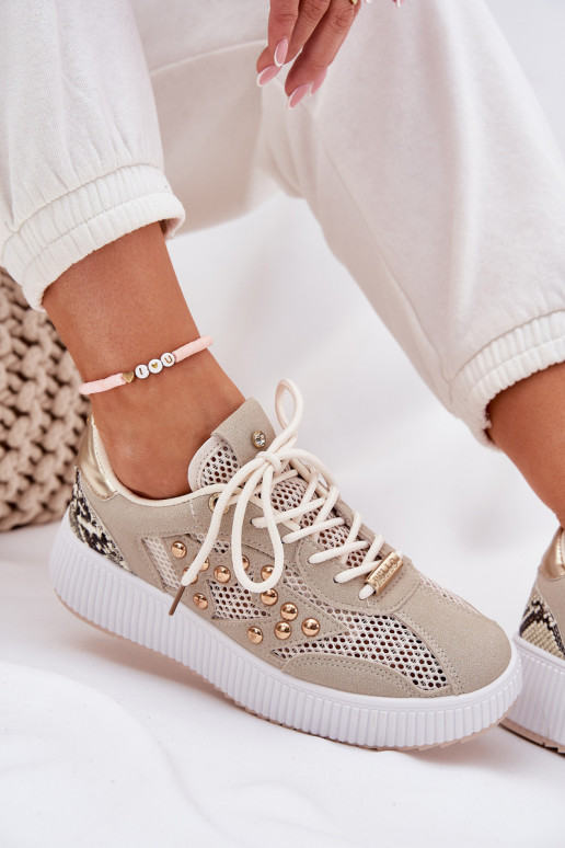 sportiniai bateliai Moteriškas su tinkleliu Ir smeigės smėlio spalvos Ogalda