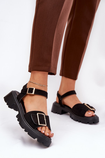 Eko Moteriškos zomšinės basutės su sagtimis juodos spalvos Gofielle