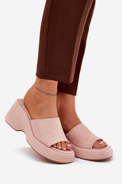 Eko Moteriškos zomšinės šlepetės su platforma I Koturnie rožinės spalvos Afisal