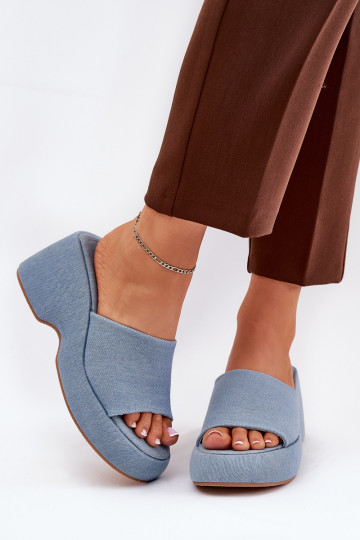  Moteriškos šlepetės su platforma I Koturnie Džinso medžiagos Afisal