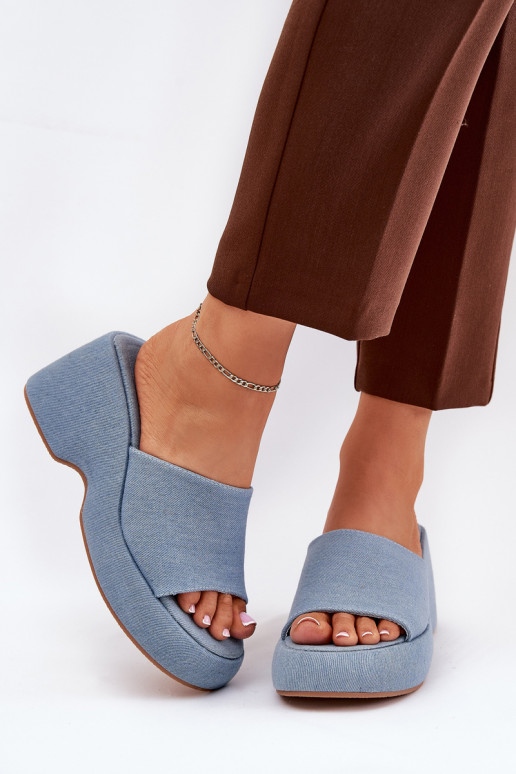 Moteriškos šlepetės su platforma I Koturnie Džinso medžiagos Afisal  Moteriškos šlepetės su platforma I Koturnie Džinso medžiagos Afisal