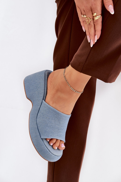 Moteriškos šlepetės su platforma I Koturnie Džinso medžiagos Afisal  Moteriškos šlepetės su platforma I Koturnie Džinso medžiagos Afisal