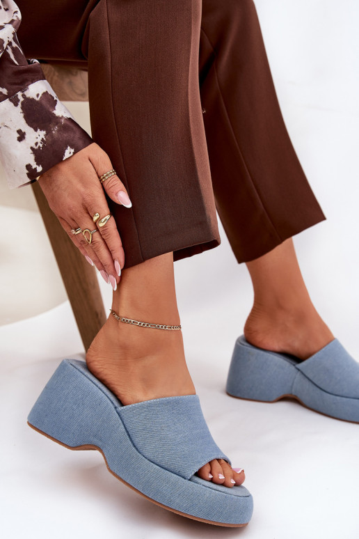 Moteriškos šlepetės su platforma I Koturnie Džinso medžiagos Afisal  Moteriškos šlepetės su platforma I Koturnie Džinso medžiagos Afisal