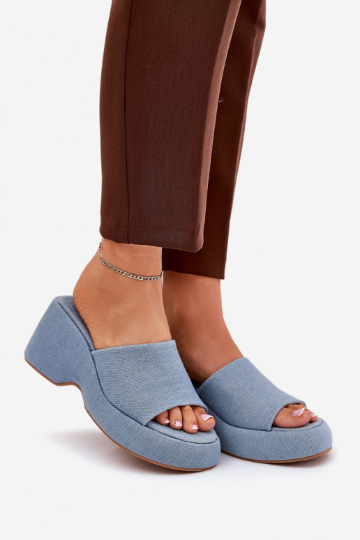 Moteriškos šlepetės su platforma I Koturnie Džinso medžiagos Afisal  Moteriškos šlepetės su platforma I Koturnie Džinso medžiagos Afisal