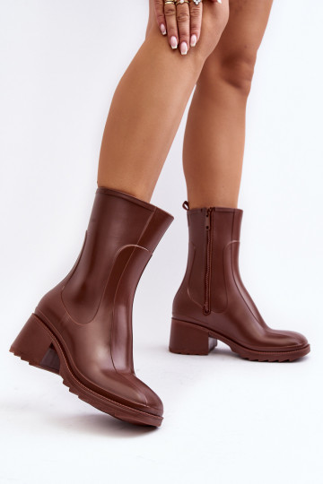 Moteriškas matiniai Guminiai batai Aulinukai su kulniukais rudos spalvos Bertaida 2