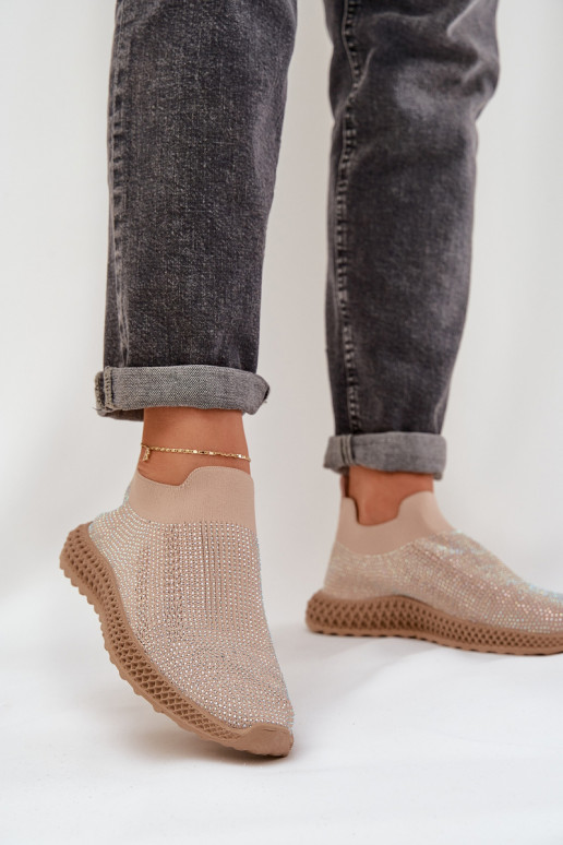 Įsispiriamo modelio sportiniai bateliai Moteriškas Su dekoracija D&A TIN121 smėlio spalvos