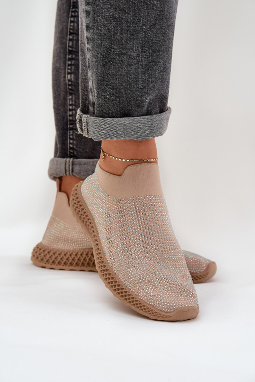 Įsispiriamo modelio sportiniai bateliai Moteriškas Su dekoracija D&A TIN121 smėlio spalvos