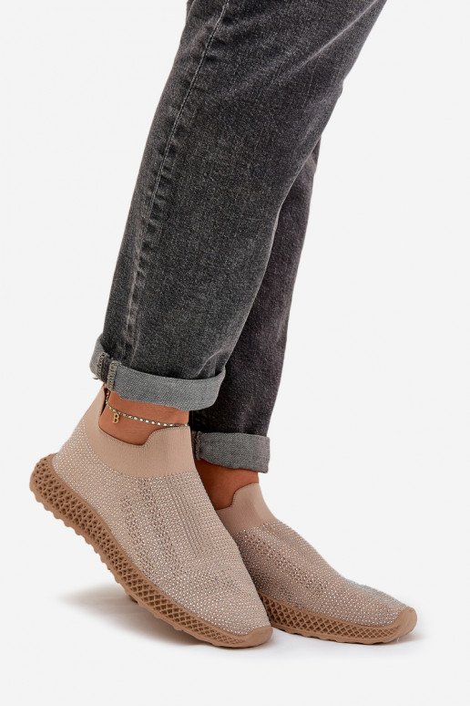 Įsispiriamo modelio sportiniai bateliai Moteriškas Su dekoracija D&A TIN121 smėlio spalvos