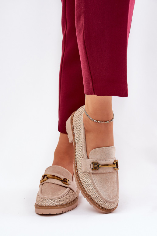 moteriški mokasinai Su Braid I aukso spalvosm Detalem smėlio spalvos Seffolia