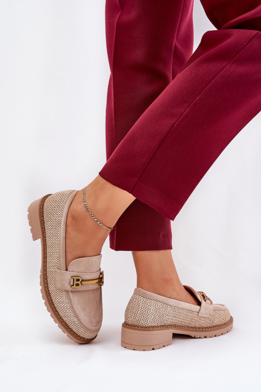 moteriški mokasinai Su Braid I aukso spalvosm Detalem smėlio spalvos Seffolia