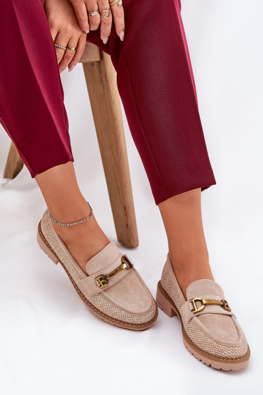 moteriški mokasinai Su Braid I aukso spalvosm Detalem smėlio spalvos Seffolia