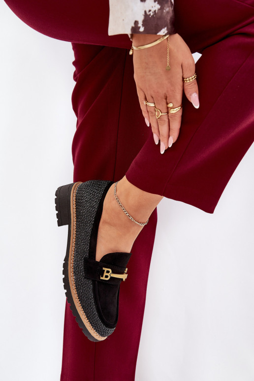 moteriški mokasinai Su Braid I aukso spalvosm Detalem juodos spalvos Seffolia