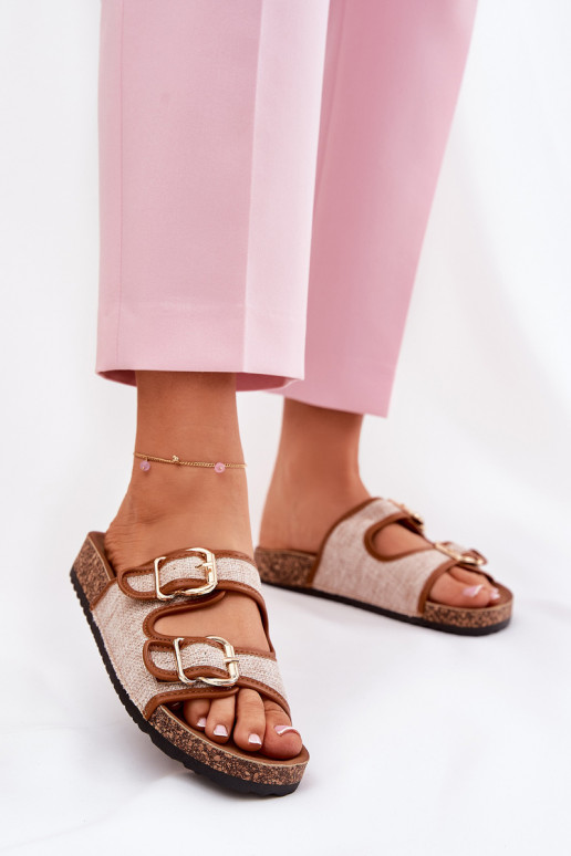  Moteriškos šlepetės su platforma su sagtimis rudos spalvos Osoffe