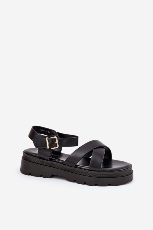 Moteriškos basutės su platforma iš eko odos juodos spalvos Gevinniser