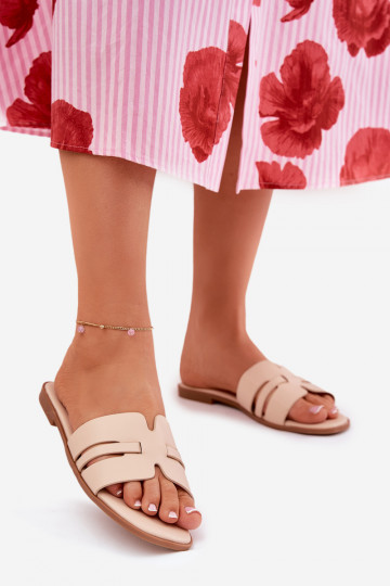 Moteriškos šlepetės su plačiais kulniukais Su išpjovomis Eko Oda smėlio spalvos Ecapus 2