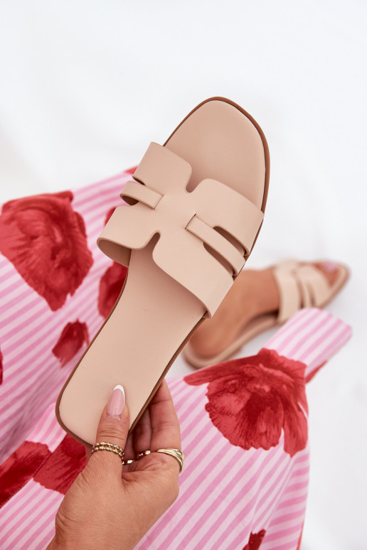 Moteriškos šlepetės su plačiais kulniukais Su išpjovomis Eko Oda smėlio spalvos Ecapus