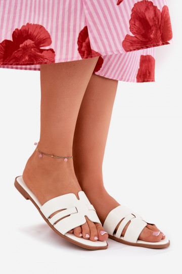 Moteriškos šlepetės su plačiais kulniukais Su išpjovomis Eko Oda baltos spalvos Ecapus