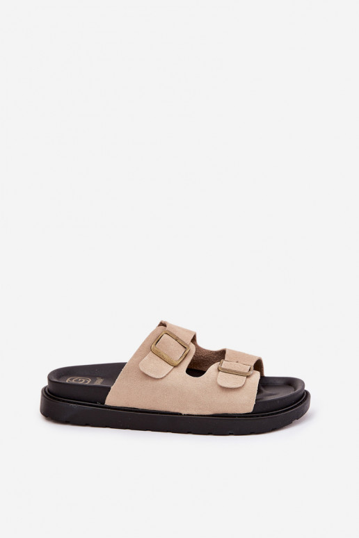 Moteriškos šlepetės su platforma su sagtimis smėlio spalvos Simbes