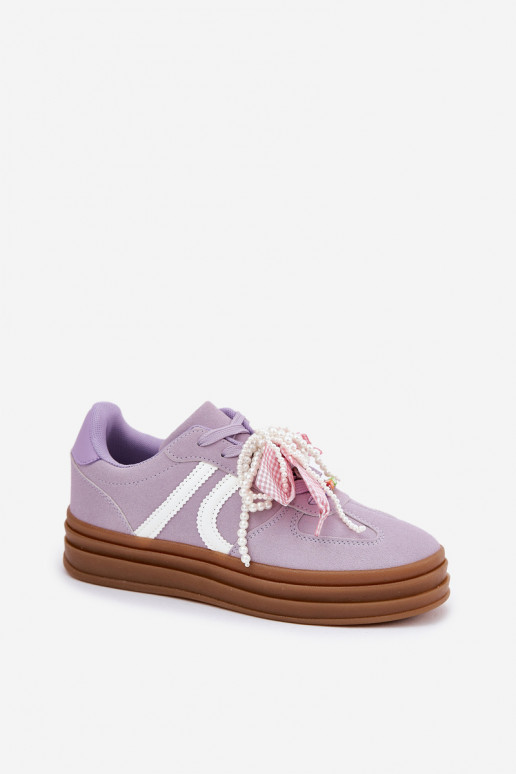 Sneakers modelio batai Moteriškas su platforma su gražiomis detalėmis Violetinės spalvos Vinness Sneakers modelio batai Moteriškas su platforma su gražiomis detalėmis Violetinės spalvos Vinness