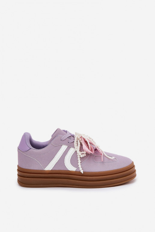 Sneakers modelio batai Moteriškas su platforma su gražiomis detalėmis Violetinės spalvos Vinness Sneakers modelio batai Moteriškas su platforma su gražiomis detalėmis Violetinės spalvos Vinness