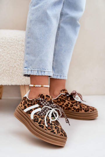 Sneakers modelio batai Moteriškas su leopardo kailio raštais su platforma su gražiomis detalėmis rudos spalvos Vinness