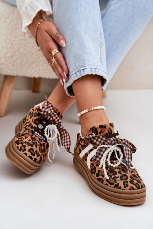 Sneakers modelio batai Moteriškas su leopardo kailio raštais su platforma su gražiomis detalėmis rudos spalvos Vinness