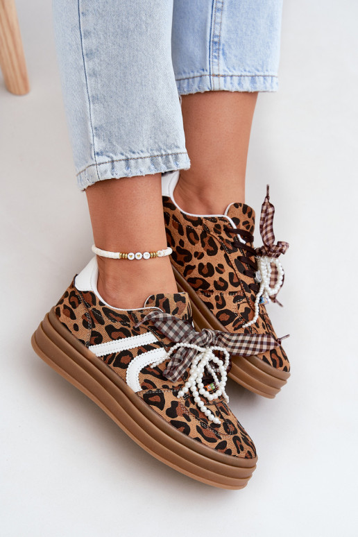 Sneakers modelio batai Moteriškas su leopardo kailio raštais su platforma su gražiomis detalėmis rudos spalvos Vinness