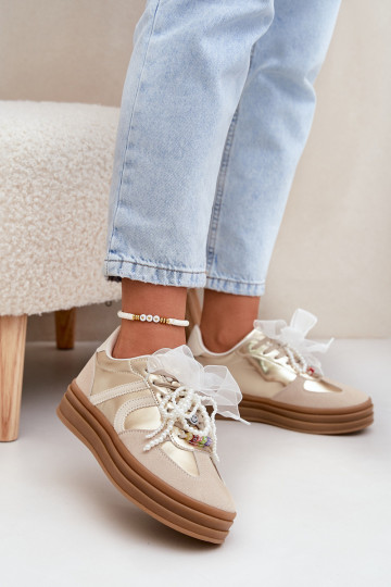 Sneakers modelio batai Moteriškas su platforma su gražiomis detalėmis smėlio spalvos-aukso spalvos Vinness 2