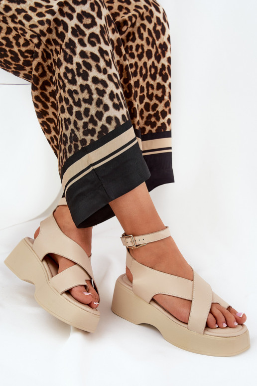 Moteriškos basutės su platforma I Koturnie Eko Oda smėlio spalvos Tenzorus