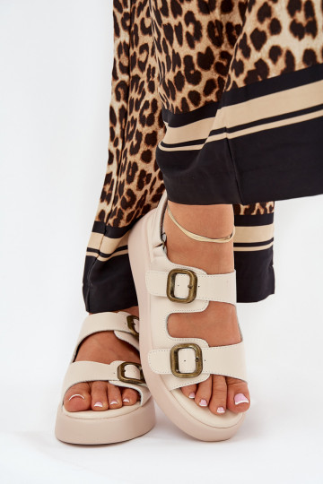 Moteriškos basutės su platforma I Koturnie su sagtimis smėlio spalvos Genorre 2