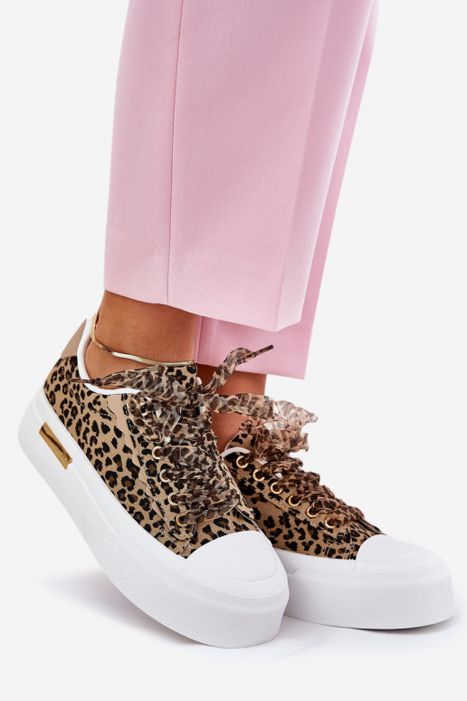 Laisvalaikio bateliai su platforma Su puošniais Suvarstymasm su leopardo kailio raštais rudos spalvos Zidora