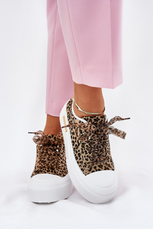 Laisvalaikio bateliai su platforma Su puošniais Suvarstymasm su leopardo kailio raštais rudos spalvos Zidora