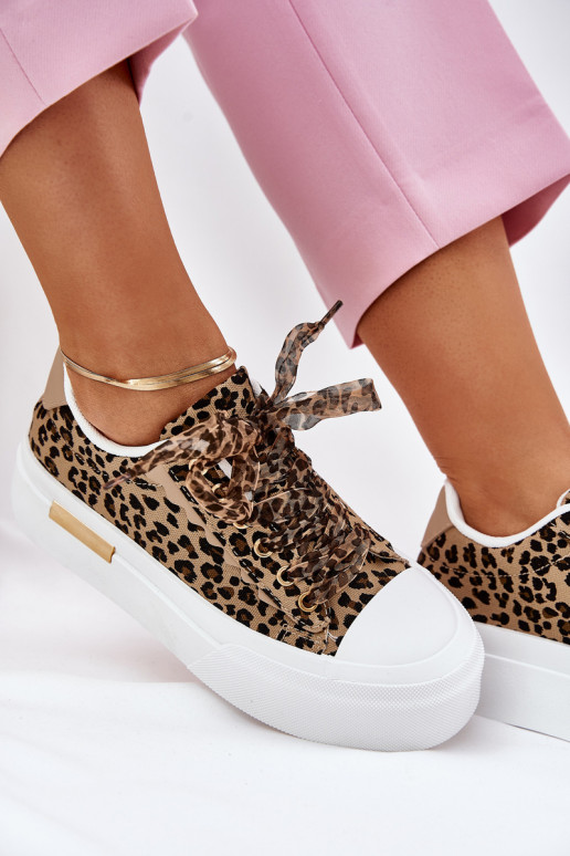 Laisvalaikio bateliai su platforma Su puošniais Suvarstymasm su leopardo kailio raštais rudos spalvos Zidora