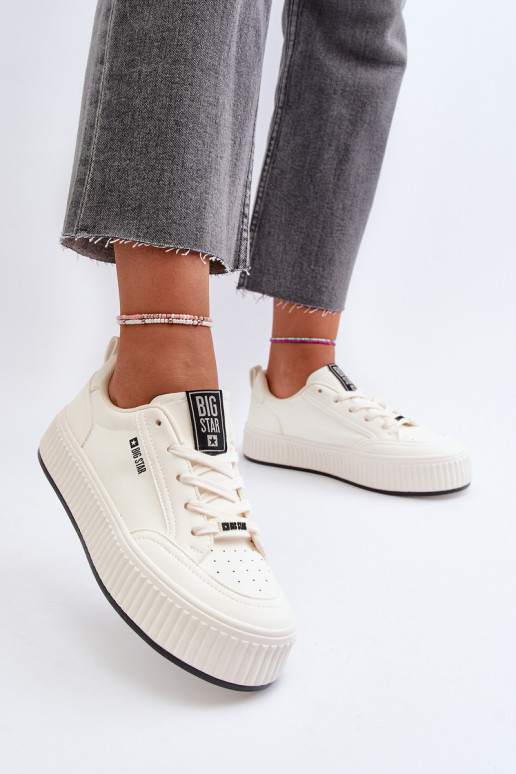 Sneakers modelio batai Moteriškas su platforma Big Star NN274254 baltos spalvos Sneakers modelio batai Moteriškas su platforma Big Star NN274254 baltos spalvos